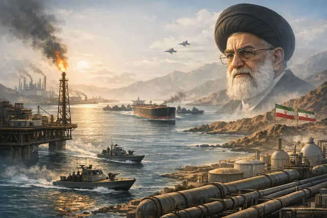 AI-generated illustration of oil tankers near the Strait of Hormuz during a global supply crisis