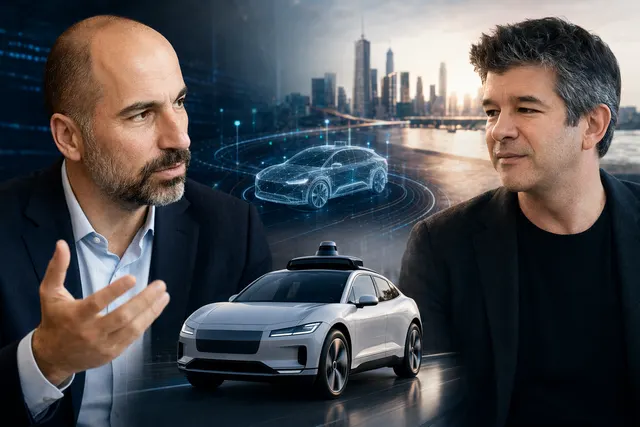 Concept image illustrating Uber, robotics, and autonomous vehicles connected to a platform ecosystem