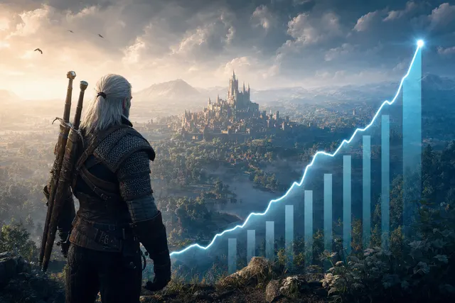AI-generated editorial illustration for an article about The Witcher 3 Remastered’s Steam player record and launch-day Radeon graphics issues.