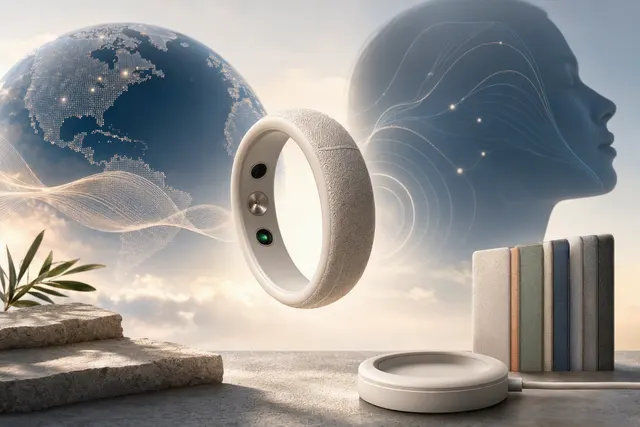 Editorial illustration of the screenless Luna Band fitness tracker