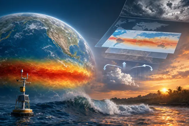 Editorial illustration representing the 2026 El Niño outlook
