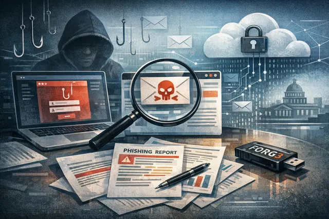 Cybersecurity concept showing a glowing Microsoft 365 login screen with an adversary-in-the-middle proxy intercepting session tokens, representing device-code phishing and MFA bypa