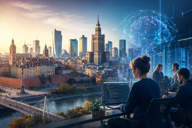 Illustration representing Poland’s transition from IT outsourcing to AI‑native software development