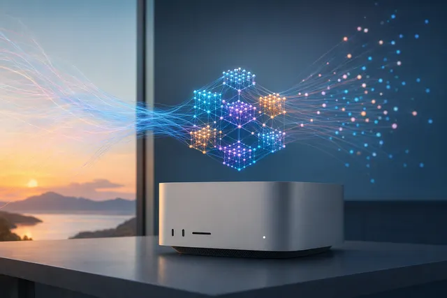 AI-generated editorial illustration representing Apple and Meta’s collaboration to run Muse Spark Open on Mac Studio
