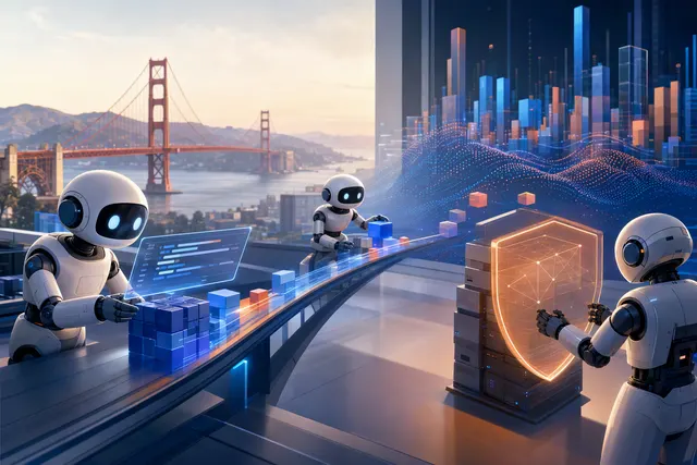Illustration of software engineering agents working with an enterprise data platform