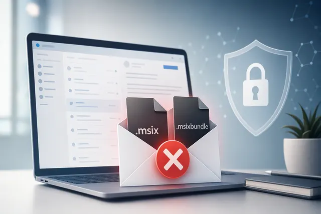 Illustration of Outlook blocking .msix and .msixbundle email attachments