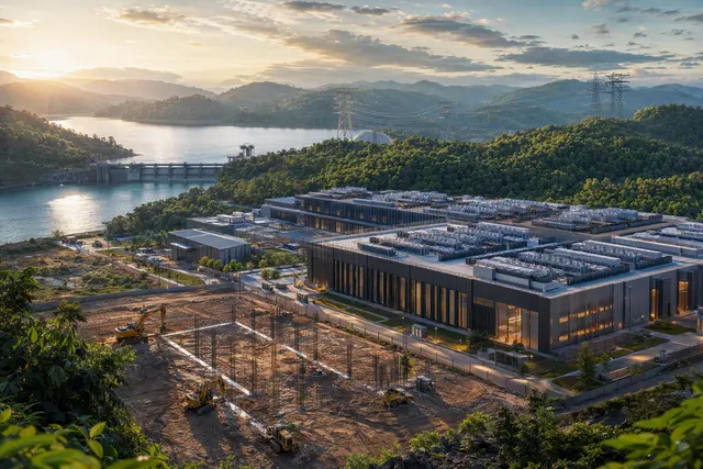 Illustration of a large data-centre campus representing BDx’s planned CGK4 AI campus in West Java