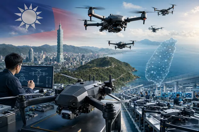 Illustration of Taiwan scaling drone production as part of its 2030 UAV industry strategy
