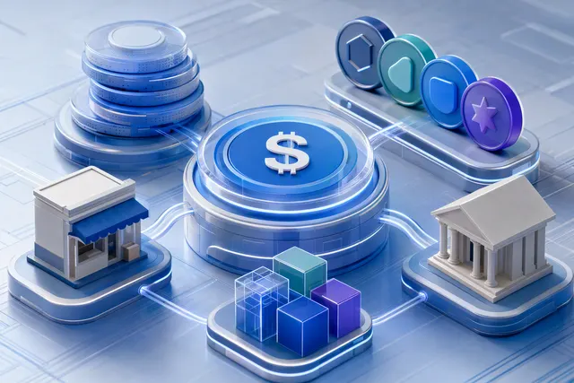 Editorial illustration representing PayPal PYUSDx and branded stablecoin issuance