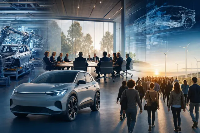 Editorial illustration representing Volkswagen’s Future Plan 2030 restructuring