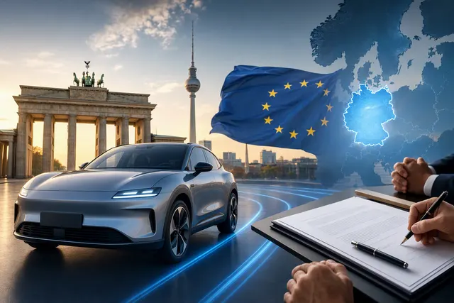 Illustration of Xiaomi’s planned electric-vehicle launch in Germany and Europe