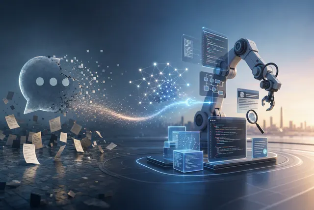 Editorial illustration representing AI agents, software systems and recursive self-improvement