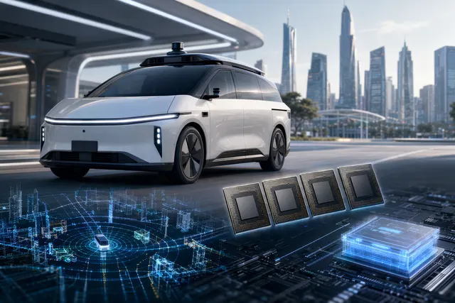 Concept illustration of Xpeng autonomous robotaxi powered by AI chips