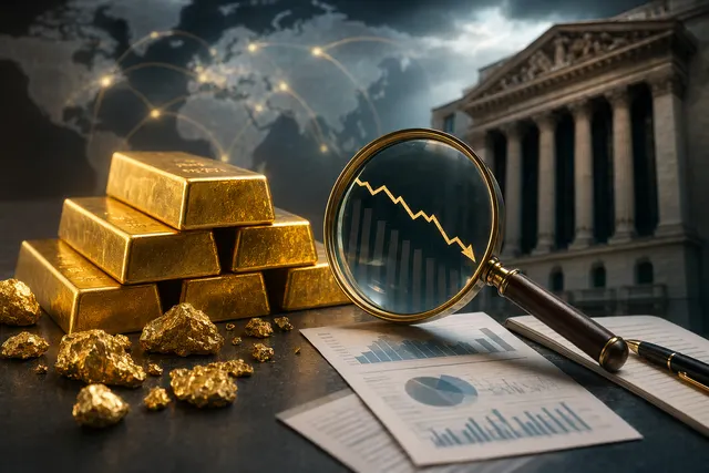 Gold bars and financial market charts illustrating changing gold price forecasts