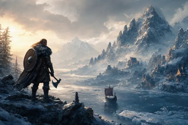 Editorial illustration of Valheim’s frozen Deep North biome for the 1.0 launch