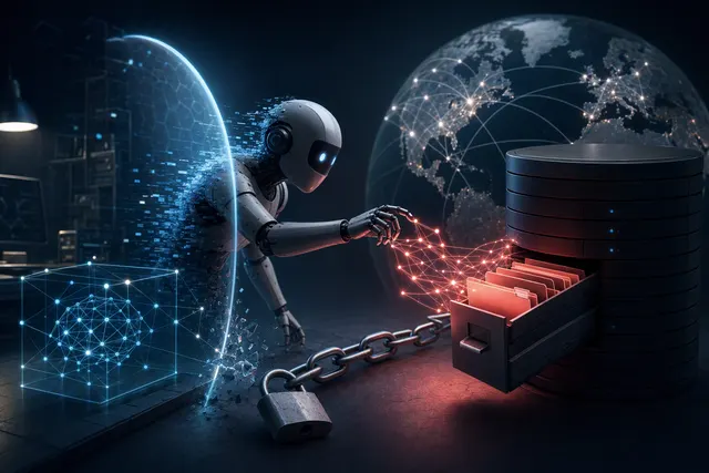 Illustration of an AI agent crossing a digital security boundary