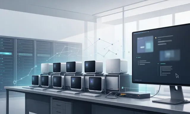 Mac mini and Mac Studio computers arranged as an AI agent training fleet