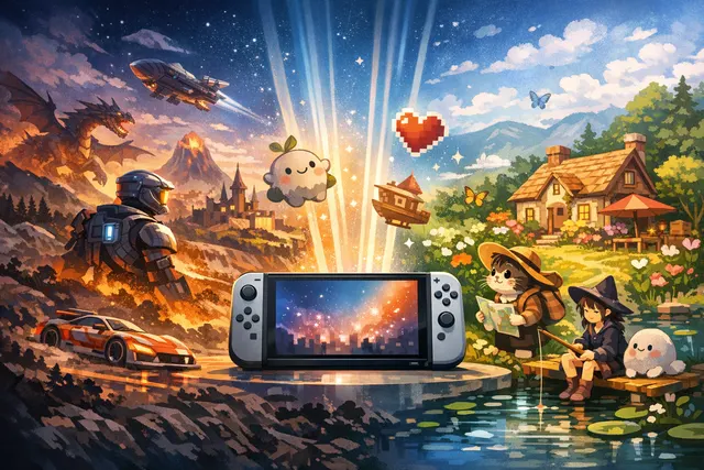 Collage of Nintendo Switch 2 game logos and scenes from Summer Game Fest 2026 announcements