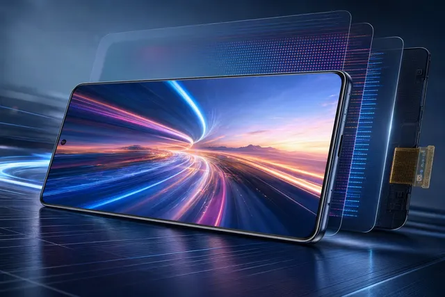 AI-generated editorial illustration representing a high-resolution smartphone OLED display