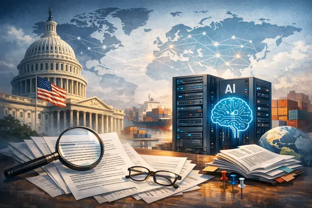 A conceptual image representing the U.S. government's export control order against Anthropic's Fable 5 and Mythos 5 AI models, symbolizing a government kill switch on frontier AI.