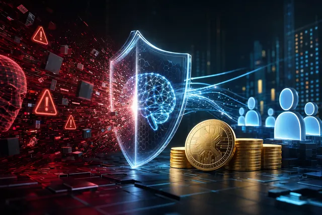 AI-generated illustration of automated crypto fraud detection around digital coins