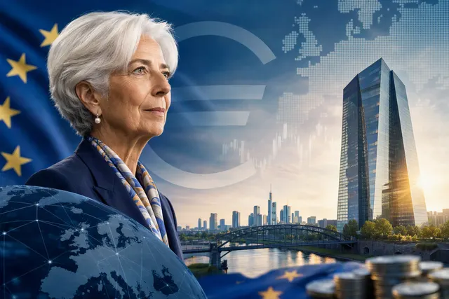 Editorial illustration of the European Central Bank outlook amid higher energy prices and interest rates