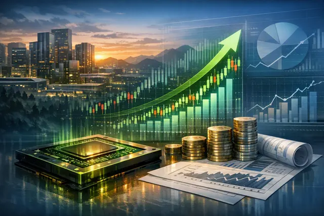 Editorial illustration of Nvidia AI servers and next-generation Rubin and Blackwell processors ahead of fiscal Q2 2027 earnings