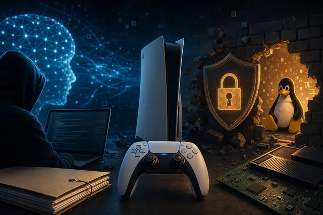 AI-generated editorial illustration for the PS5 vulnerability and bounty controversy