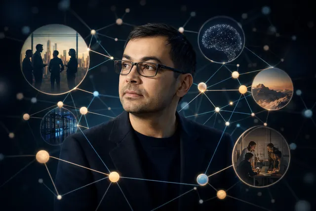 Concept illustration of interconnected AI companies representing the relationship between DeepMind, Anthropic, and major tech investors
