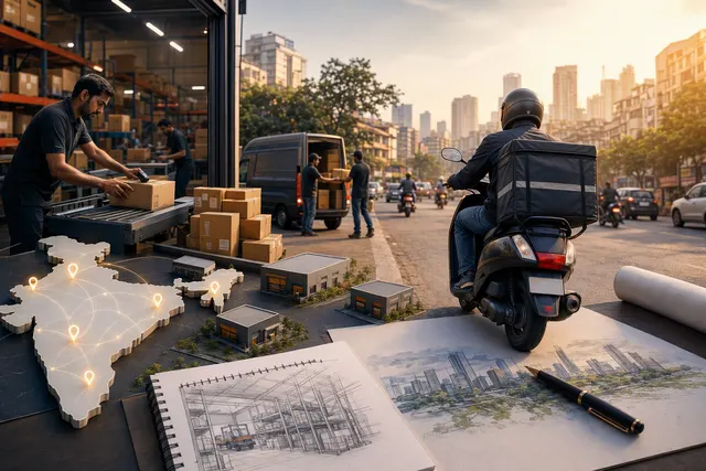 Illustration of rapid grocery delivery and neighbourhood fulfilment in India