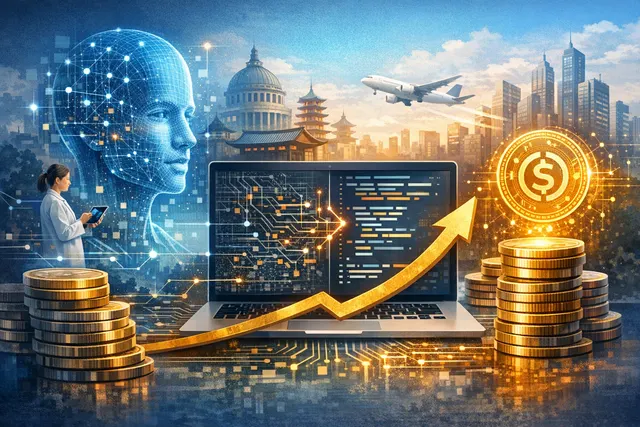 Abstract visualization of fintech funding deals across Europe and Asia in 2026, showing digital financial infrastructure connections