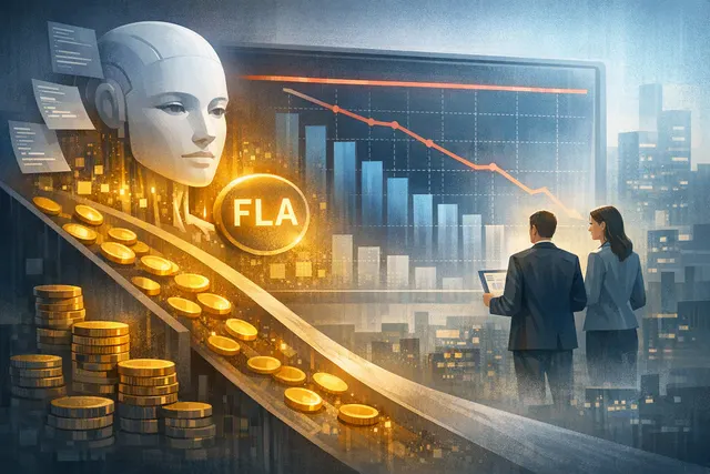 Abstract editorial illustration of competing AI models, enterprise spending, and pricing pressure