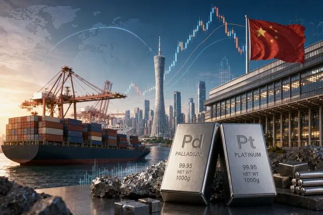 Illustration of palladium trading and metal imports linked to China's Guangzhou Futures Exchange market