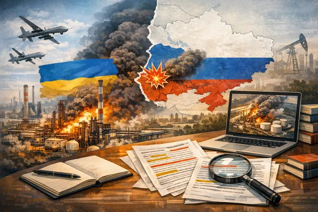 Aerial view of NORSI oil refinery in Kstovo, Russia, with visible smoke rising from damaged unit after drone strike