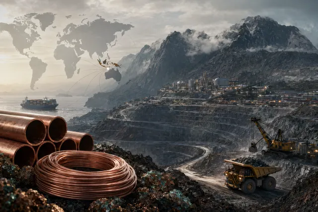 Industrial copper mine scene representing Freeport Indonesia’s delayed Grasberg restart and global copper supply risk