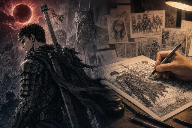 Dark fantasy inspired image representing the Berserk manga continuation after Kentaro Miura