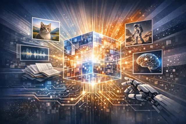 Google DeepMind's encoder-free Gemma 4 12B multimodal AI model concept art