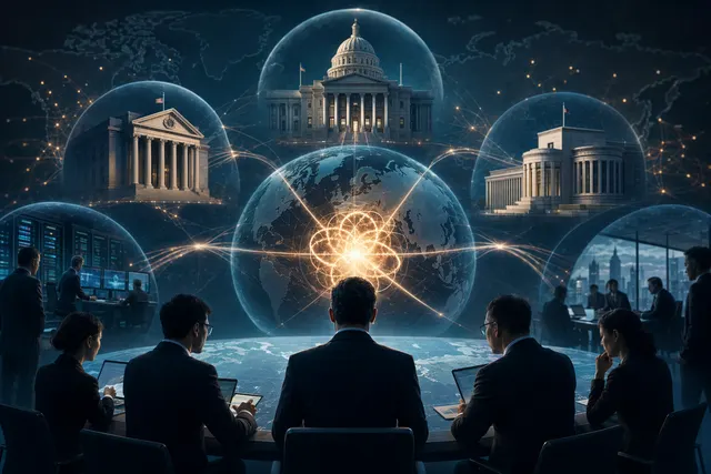 Concept illustration of an advanced AI system scanning global computer infrastructure for vulnerabilities