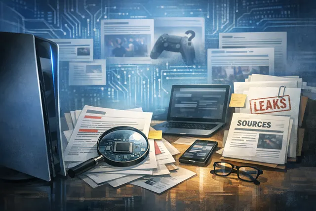 PlayStation 6 conceptual render with a futuristic controller and console design against a dark blue background