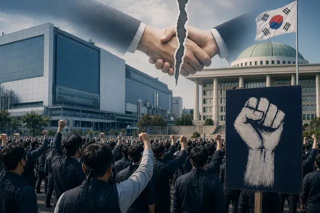 Illustration representing Samsung Electronics workers strike and semiconductor production disruption