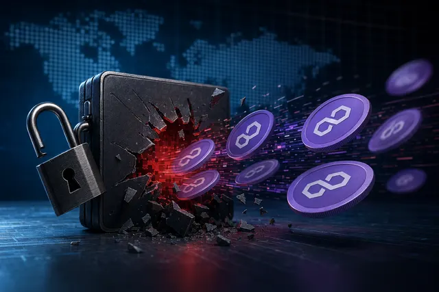 Illustration representing the Polymarket POL token drain linked to the UMA CTF Adapter breach on Polygon