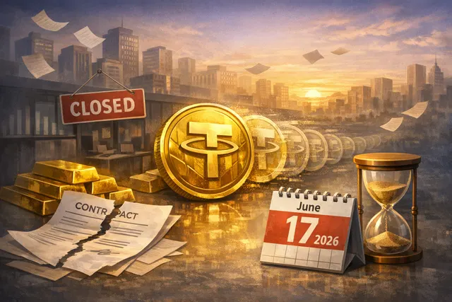 Tether aUSDT stablecoin wind-down illustration with gold bars and digital tokens