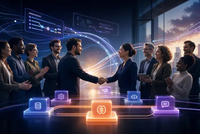 Concept illustration of enterprise AI agents and workflow automation connected across systems