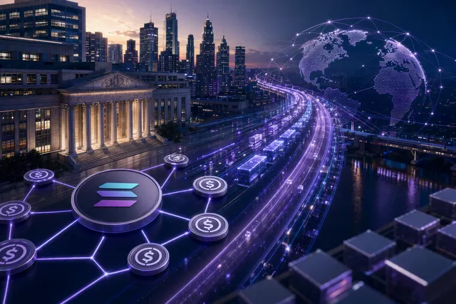 Illustration representing Solana blockchain powering institutional stablecoin payments and financial infrastructure