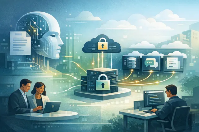 Abstract illustration of enterprise identity management connecting Claude to MCP tools