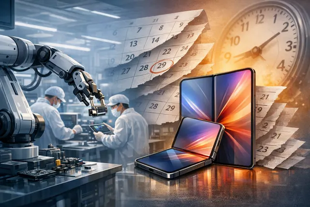 Abstract representation of an Apple foldable iPhone with an emphasized hinge mechanism, illustrating manufacturing and engineering challenges.