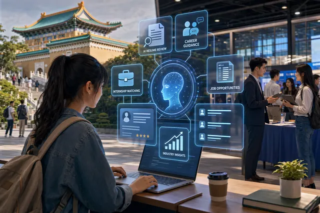 AI career platform helping university students match with employers at a career fair
