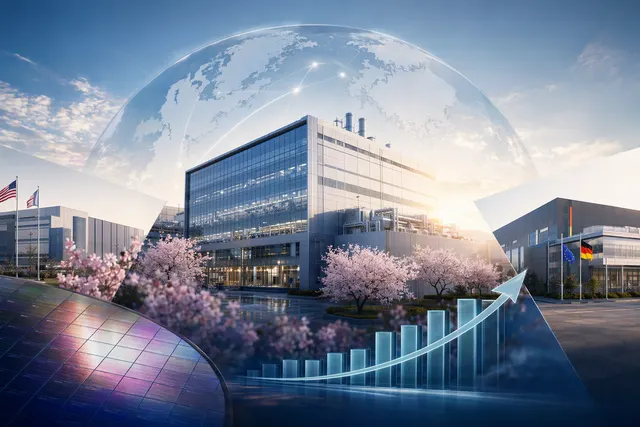 Illustration representing TSMC’s overseas semiconductor fabs in Arizona, Kumamoto, and Germany during the AI chip boom