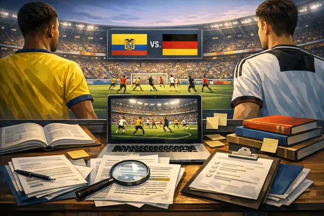 Ecuador players celebrating their 2-1 comeback win over Germany at the 2026 FIFA World Cup