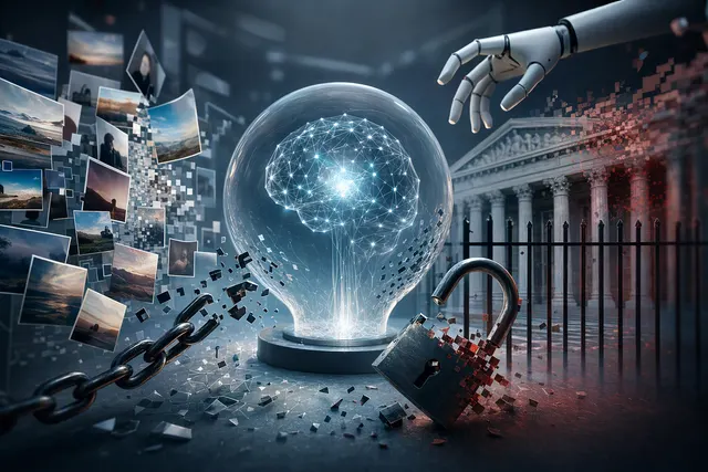 Editorial illustration representing AI agents, user data, and online security boundaries